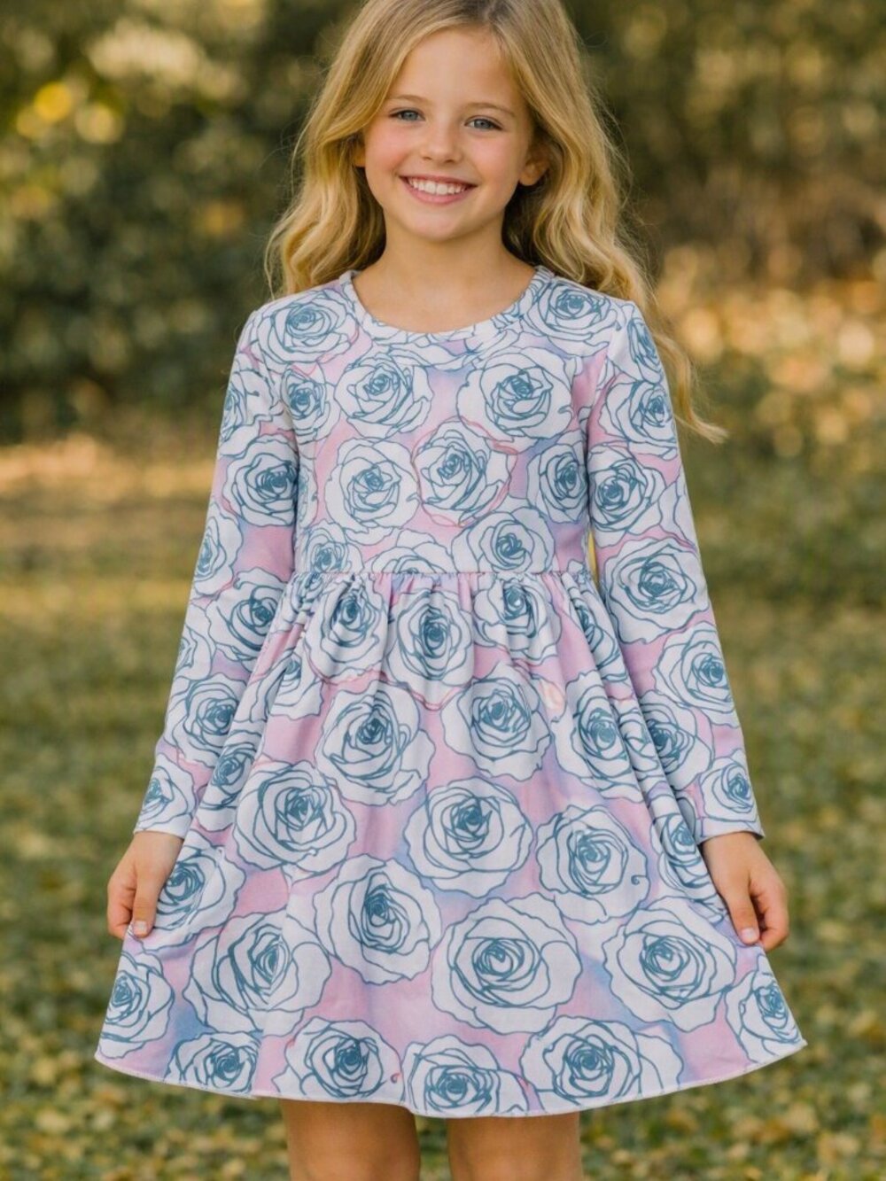 Chaser Girls Recycled Line Rose-Print Long Sleeve Dress Size 6 NWT